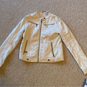 Youth Girls White Leather Jacket
